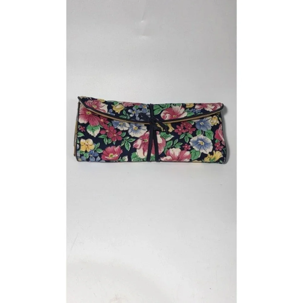 Vintage Ted Lapidus Paris Floral‎ Fabric Travel Jewelry Organizer Roll